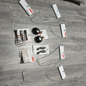 Forever 21 Silver-Tone Necklace and Earring Set with Black Accents Bundle